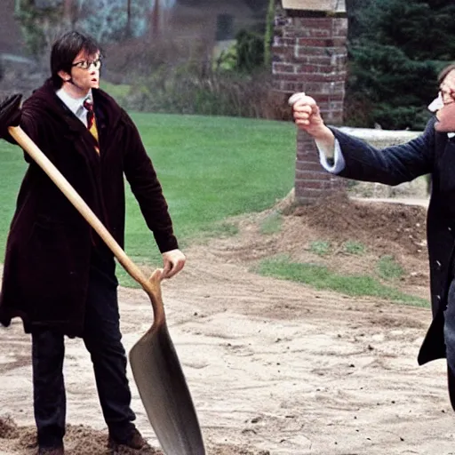 Image similar to harry potter slaping ron wesley with a shovel