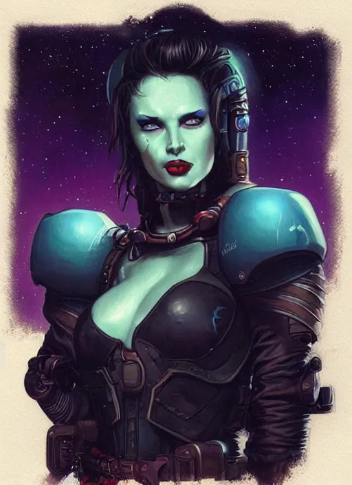 Image similar to portrait of female space pirate, night sky background, beautiful! coherent! by brom, deep color, strong line, high contrast