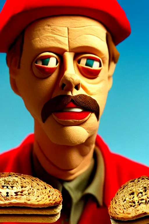 Prompt: film still of steve buscemi made out of bread in the life aquatic, 4 k