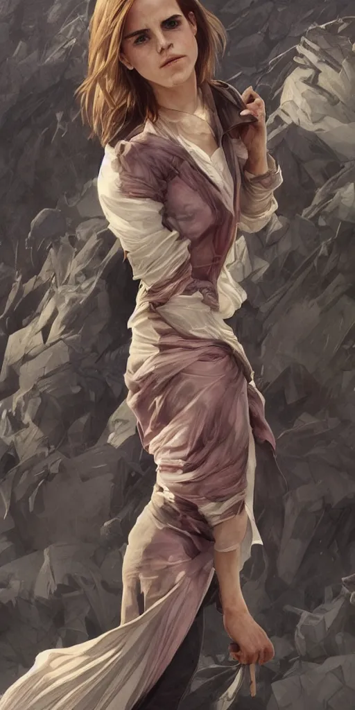 Prompt: clear portrait of emma watson, sinister appearance, ripped clothing, athletic, cottagecore!!, background hyper detailed, character concept, full body, dynamic pose, intricate, elegant, highly detailed, digital painting, artstation, concept art, smooth, sharp focus, illustration, art by artgerm and greg rutkowski and alphonse mucha