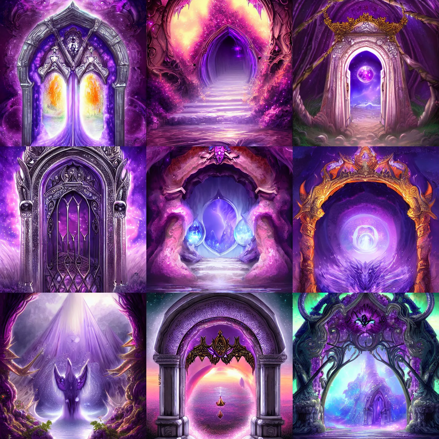 Prompt: The gate to the eternal kingdom of amethyst, fantasy, digital art, HD, detailed.