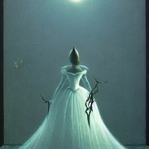 Image similar to Cinderella in style of Zdislaw Beksinski