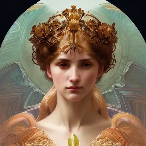 Image similar to portrait of goddess, intricate, elegant, highly detailed, digital painting, artstation, concept art, smooth, sharp focus, illustration, art by artgerm and greg rutkowski and alphonse mucha and william - adolphe bouguereau