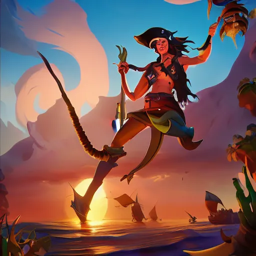 Image similar to jack the pirate mermaid on sea of thieves game avatar hero, behance hd by jesper ejsing, by rhads, makoto shinkai and lois van baarle, ilya kuvshinov, rossdraws global illumination