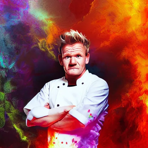 Image similar to photorealistic gordon ramsay is satan. hyperdetailed photorealism, 1 0 8 megapixels, amazing depth, high resolution, 3 d shading, 3 d finalrender, 3 d cinematic lighting, glowing rich colors, psychedelic overtones, artstation concept art.