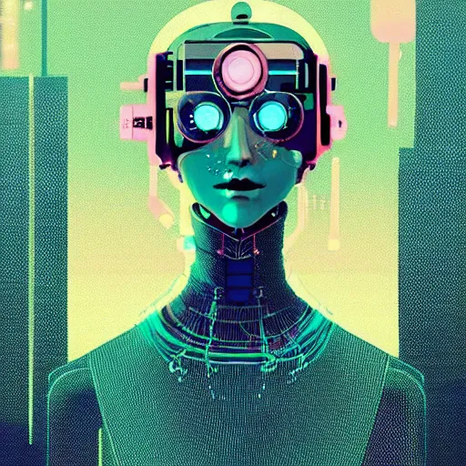 Image similar to a cyberpunk mannequin by victo ngai and jakub rebelka and conrad roset, trending on artstation