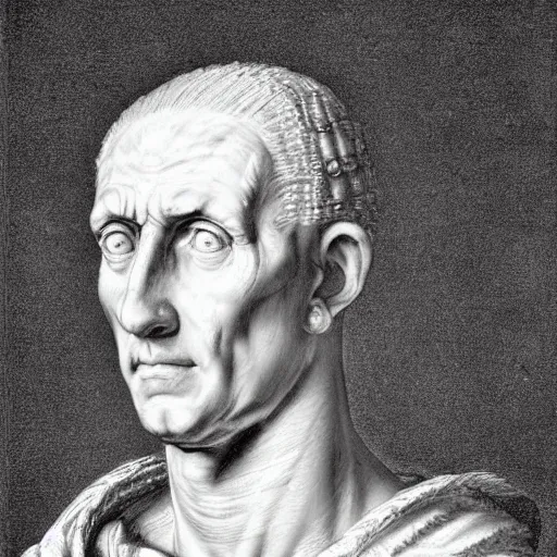 Image similar to A 17th century Baroque Painting of Julius Caesar, portrait of Julius Caesar, grainy, realistic, very realistic, hyperrealistic, highly detailed, very detailed, extremely detailed, very neat, very epic, very cool, detailed, trending on artstation