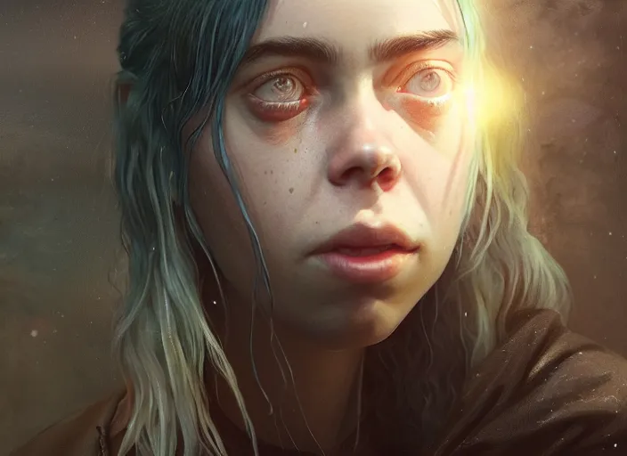 Image similar to highly detailed portrait of billie eilish, in the last of us, stephen bliss, unreal engine, fantasy art by greg rutkowski, loish, rhads, ferdinand knab, makoto shinkai and lois van baarle, ilya kuvshinov, rossdraws, tom bagshaw, global illumination, radiant light, detailed and intricate environment