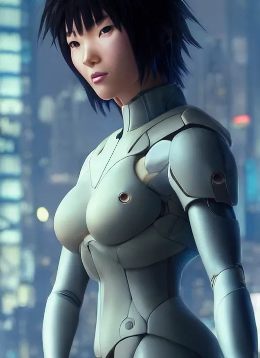 Image similar to weta disney pixar movie still portrait photo of motoko kusanagi the major ghost in the shell : : as cyborg woman by pixar : : by weta, wlop, ilya kuvshinov, rossdraws, artgerm, maxim cover, octane render, anime, octane render, 3 d, volumetric lighting, anti aliasing, raytracing : :