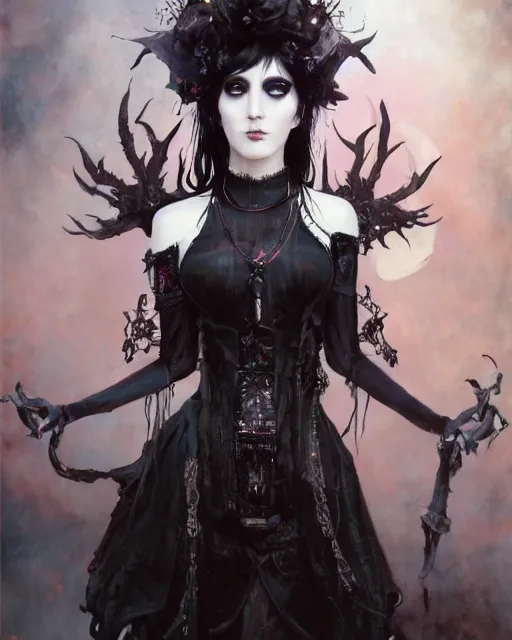 Image similar to Full shot of a ghoulpunk high priestess, defined facial features, intricate, gothic punk, malice mizer, ai yazawa, symmetrical facial features. By Ruan Jia and Artgerm and Range Murata and WLOP and Ross Tran and William-Adolphe Bouguereau and Beeple. Key Art. Fantasy Illustration. award winning, Artstation, intricate details, realistic, Hyperdetailed, 8k resolution.