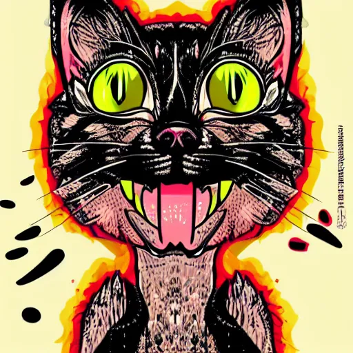 Image similar to Blood thirsty kitten, sticker, highly detailed, colorful, illustration, drama, smooth and clean vector curves, no jagged lines, vector art, smooth