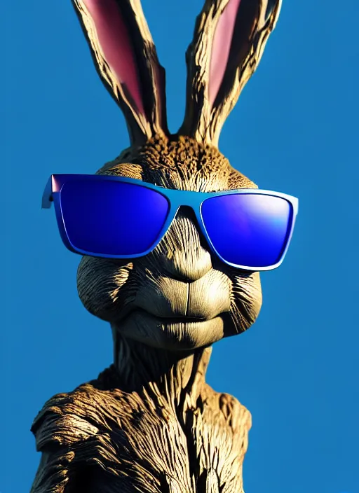 Prompt: rabbit groot as marble statue with sunglasses, blue sunglasses, in red background, soft blue texture, blue cape, blue realistic 3 d render, high blue lights, 4 k, high detailed photography, 5 0 mm lens, rich blue colors, smooth gradients, depth of field, cinematic, hyper realism, high detail, octane render, unreal engine, 8 k