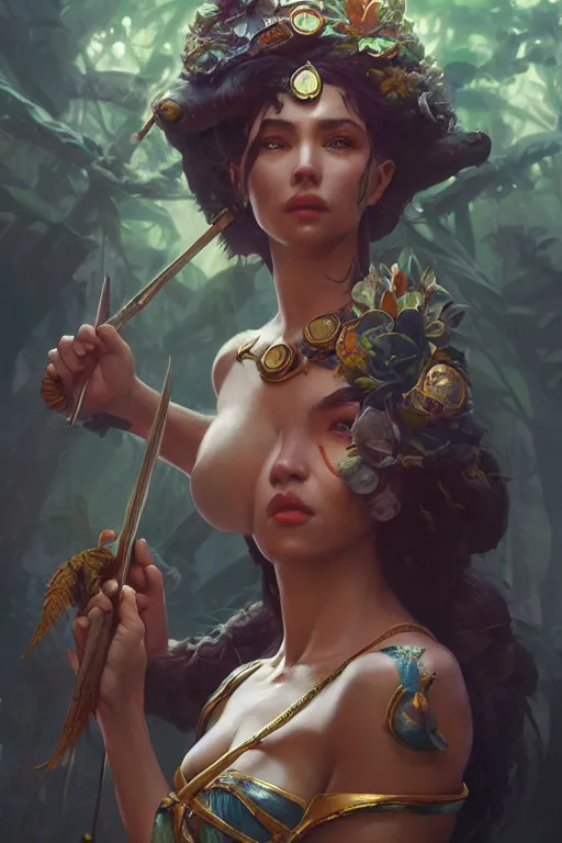 Prompt: goddess of the amazon, highly detailed, digital painting, artstation, concept art, smooth, sharp focus, illustration, unreal engine 5, 8 k, art by artgerm and greg rutkowski and edgar maxence