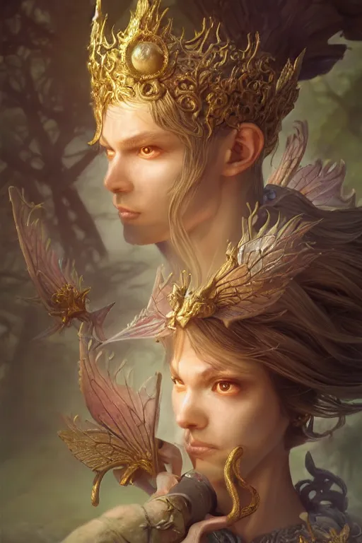 Image similar to fairy king, highly detailed, d & d, fantasy, highly detailed, digital painting, trending on artstation, concept art, sharp focus, illustration, global illumination, ray tracing, realistic shaded, art by artgerm and greg rutkowski and fuji choko and viktoria gavrilenko and hoang lap,