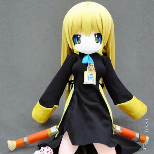 Image similar to cute fumo plush of a girl who is locked on and ready to fire at her target, combined arms, anime girl