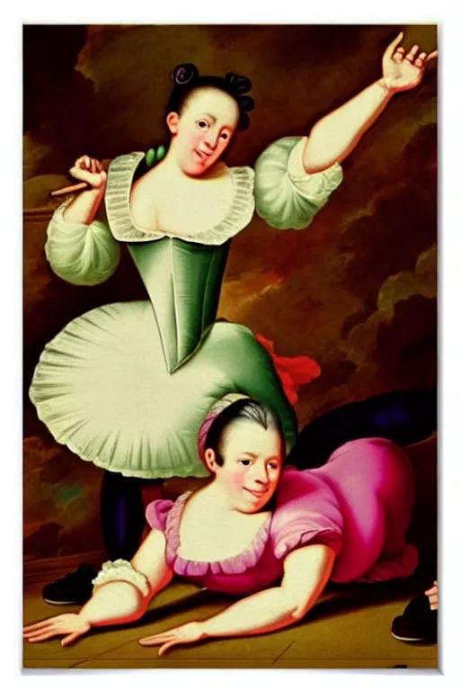 Image similar to 1700s zumba fitness art poster