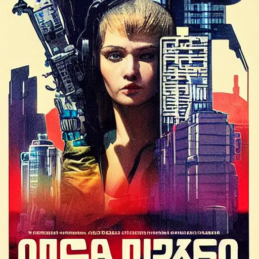 Prompt: actress Olga Dibtseva in soviet cyberpunk movie poster