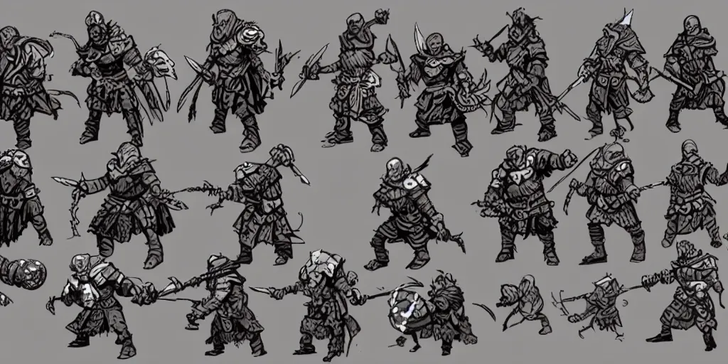 warrior enemy character design. idle. attack. sprite, Stable Diffusion