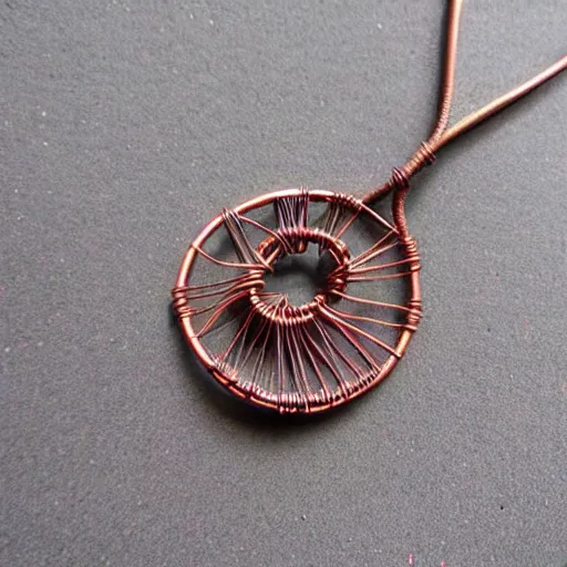 Image similar to a beautiful circular copper wire amulet, made from dirt and sand.