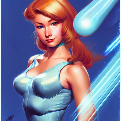 Image similar to head and shoulders portrait of Zero Suit Samus, illustration, medium shot, intricate, elegant, highly detailed, digital art, sharp lines, ffffound, art by Gil Elvgren and Fernanda Suarez and Greg Manchess and Sachin Teng