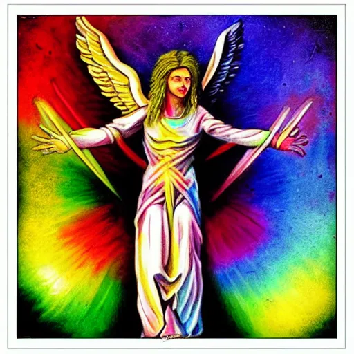 Image similar to rainbow cosmic angel of death