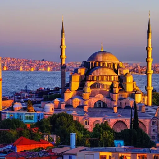 Image similar to skyline of istanbul at sunset with mosque in foreground