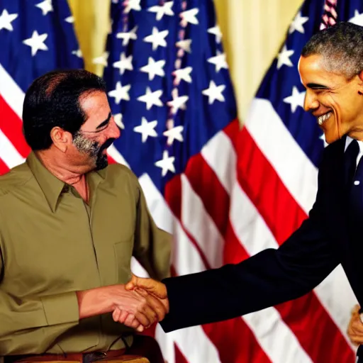 Image similar to obama shaking hands with saddam, getty images, 4 k