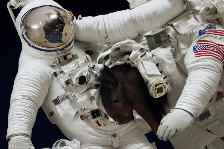 Image similar to horse lying on astronaut