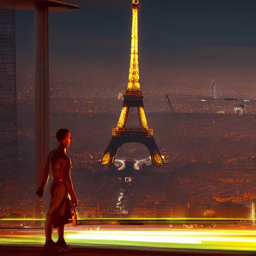 Prompt: cyberpunk 1 9 th century paris, eiffel tower on the background, glowing people, realistic image 4 k, digital art, trending on artstation