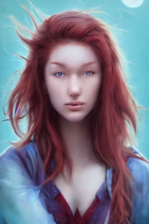 Image similar to ultra realistic style illustration of a beautiful cute red haired joyful and playful 1 9 year old teen girl ninja, full portrait, long hair, sci - fi, fantasy, intricate, elegant, digital painting, artstation, concept art, smooth, sharp focus, 8 k frostbite 3 engine, ultra detailed, art by artgerm and greg rutkowski and magali villeneuve