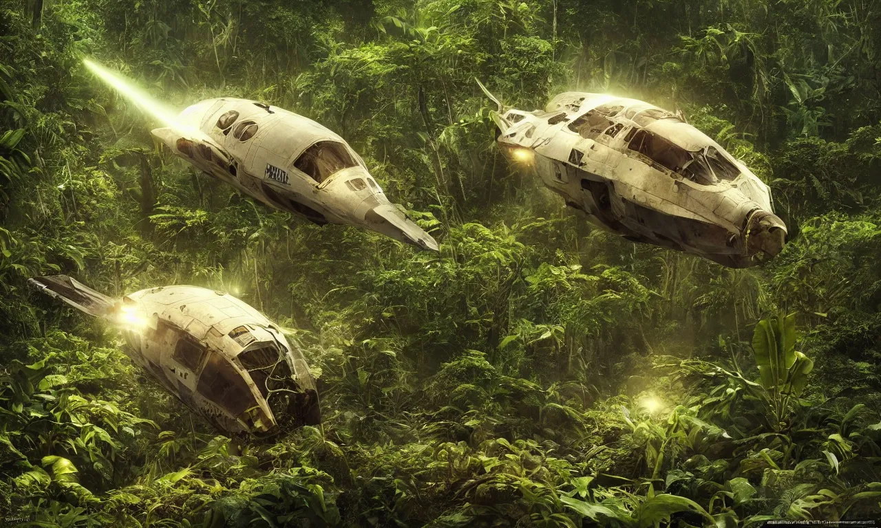 Prompt: Astronaut prometheus spaceship crashed in jungle , deep in the tropical rain forest ,wide angle low cinematic lighting atmospheric realistic octane render highly detailed in he style of craig mullins, full hd render 3d octane render unreal engine 5 Redshift Render Cinema4D C4D Rendered in Houdini Houdini-Render Blender Render Cycles Render OptiX-Render Povray Vray CryEngine LuxCoreRender MentalRay-Render Raylectron Infini-D-Render Zbrush DirectX Terragen Autodesk 3ds Max After Effects 4k UHD immense detail interdimensional lightning + studio quality enhanced quality