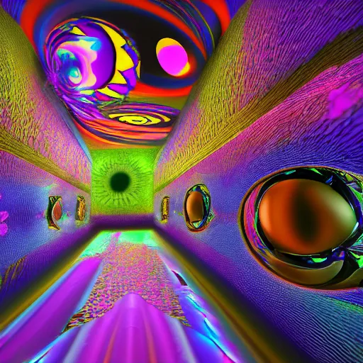 Prompt: a psychedelic 3 d octane render of a dmt trip, hyperrealistic, 8 k, photorealism, unreal engine