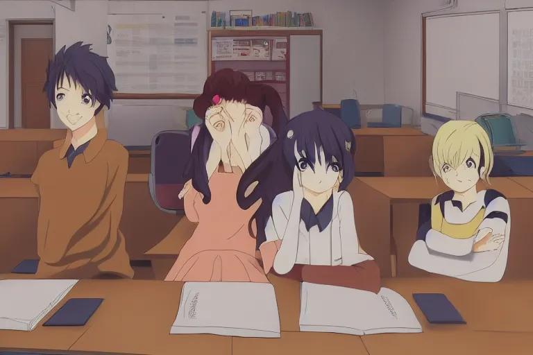 a beautiful picture of people in classroom, anime,, Stable Diffusion