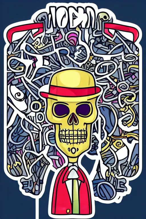 Image similar to A portrait of a skeleton in a suit, sticker, colorful, illustration, highly detailed, smooth and clean vector curves, no jagged lines, vector art, smooth