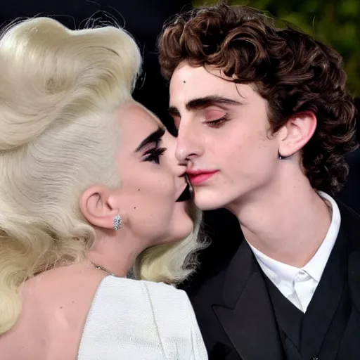 Image similar to timothee chalamet and lady gaga meet eachother, highly beautiful faces, highly detailed