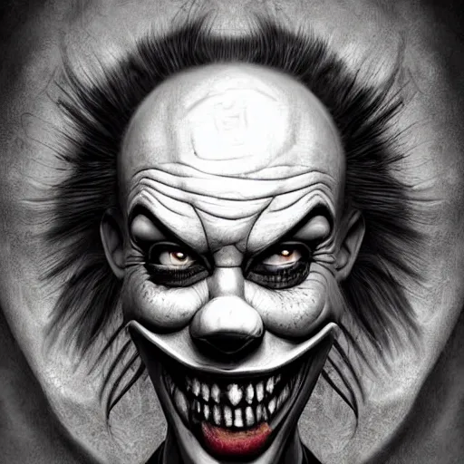 Prompt: surrealism grunge cartoon portrait sketch of a king with a wide smile by - michael karcz, loony toons style, pennywise style, horror theme, detailed, elegant, intricate