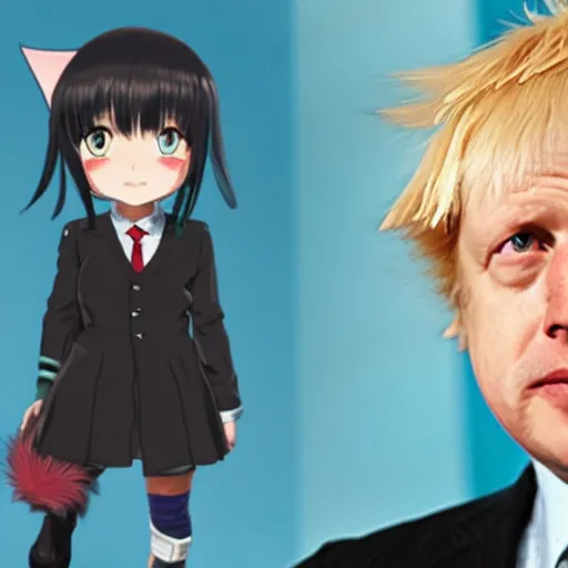 Image similar to boris johnson, anime catgirl loli