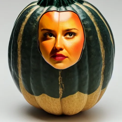 Image similar to gourd with face of amber heard hybrid intercross mix as a gourd