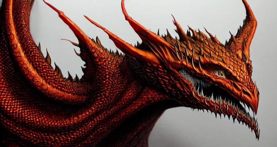 Prompt: Smaug, realistic artwork on artstation, highly detailed