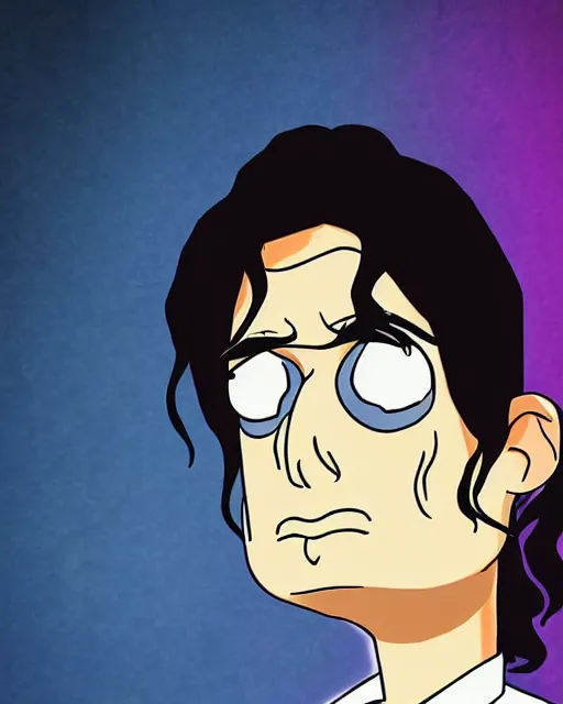 Image similar to portrait of michael jackson in the style of justin roiland. cinematic lighting. style of rick & morty. photographic, photography. by justin roiland