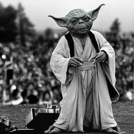 Image similar to yoda performing at woodstock