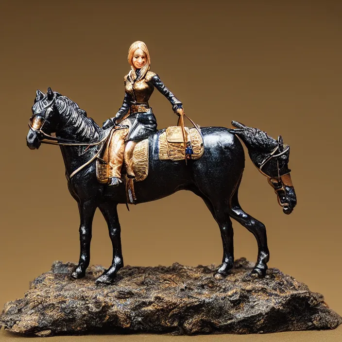 Prompt: 80mm resin detailed miniature of a Woman with a Horse, Product Introduction Photos, 4K, Full body, simple background