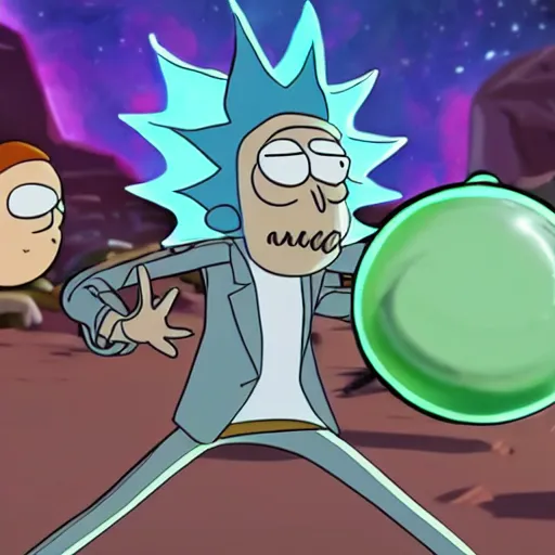 Prompt: rick sanchez fighting a glorb of chonkalisks, rick and morty, 4 k