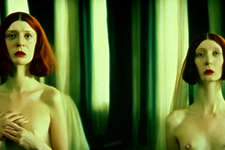 Image similar to a movie still by walerian borowczyk, immoral tales, grain, technicolor, high definition, remastered, wide angle, 7 0 mm, wide shot, cinematic