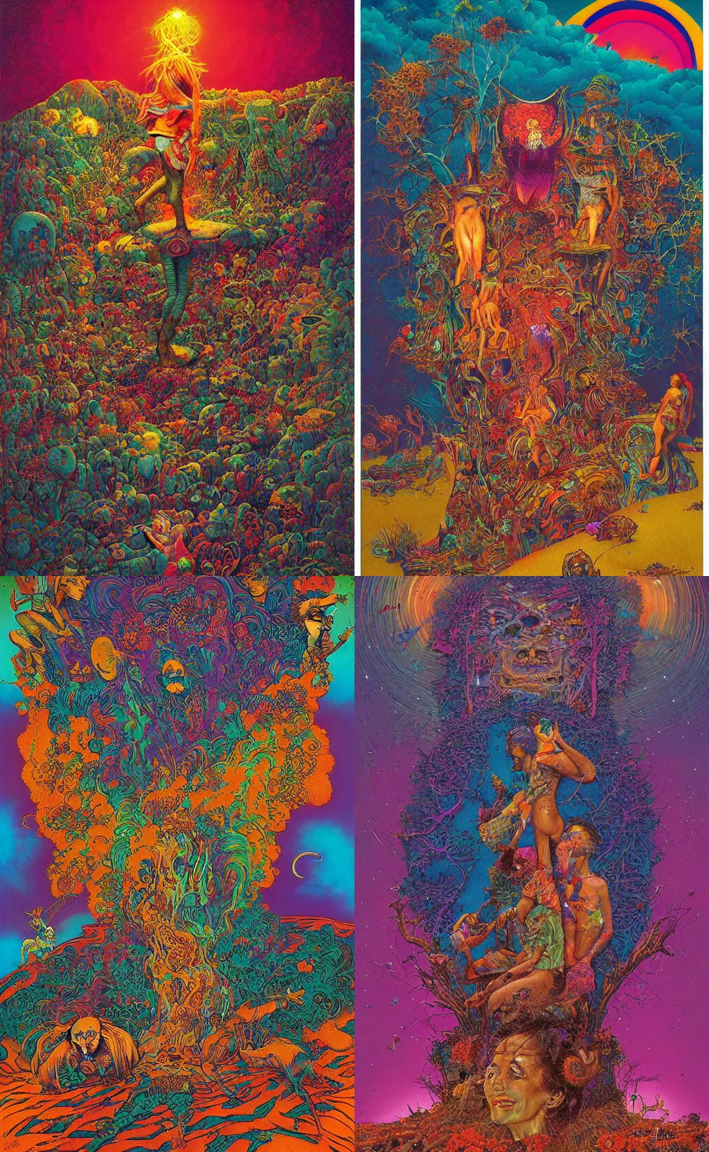Prompt: the works of lisa frank and beksinski by norman rockwell in the style of dan mumford
