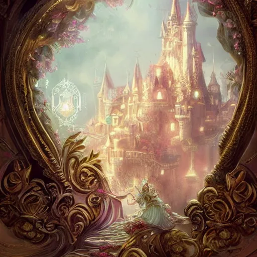 Prompt: a beautiful exquisite ornate details future castle on pinky clound, heaven, soft light, fantasy，James Jean, realistic, as trending on artstation, 8k,