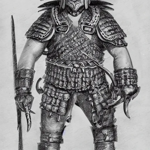 Image similar to a kislev warrior who is wearing iron gauntlets in the shape of bear claws in the style of warhammer fantasy : : head and shoulders drawing