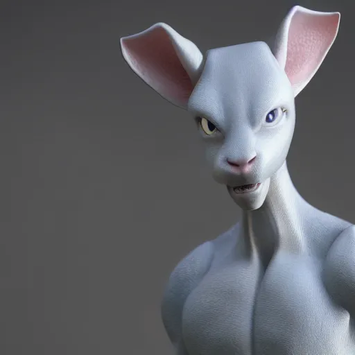 Prompt: realistic portrait of mewtwo, 1 0 0 mm, octane render, studio lighting