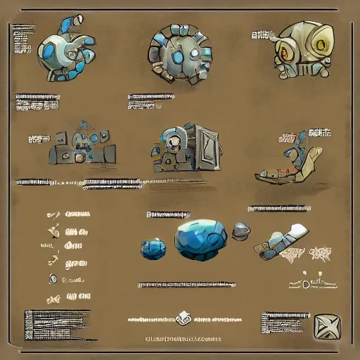 Image similar to blueprints for dofus, concept art, blueprint