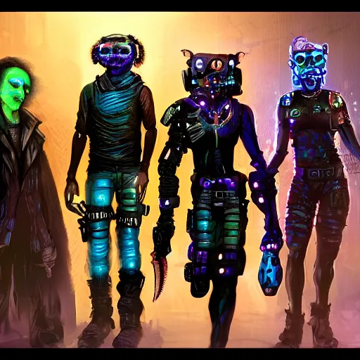 Image similar to a gang of cyberpunk humanoid opossums, cyberpunk, shadowrun